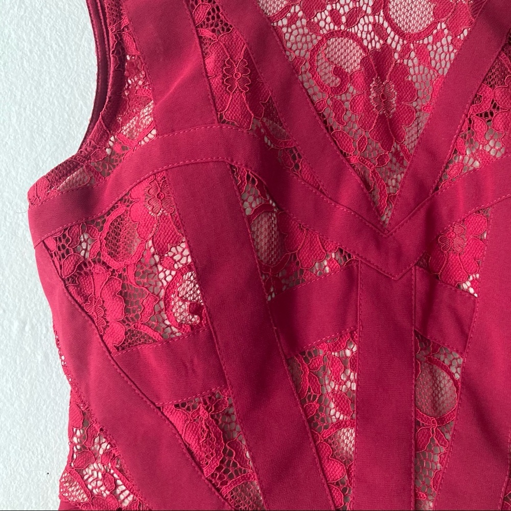 NWT Red Lace Detail Floor Length Formal Dress Size L Bridesmaid Gown - Picture 6 of 13